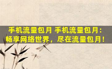 手机流量包月 手机流量包月：畅享网络世界，尽在流量包月！